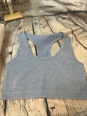 Mono B Gray Ribbed Racerback Crop Tank